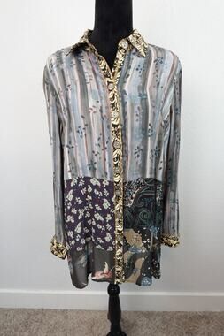 Stylish John Mark Mix Print Button Front Tunic Top size Medium